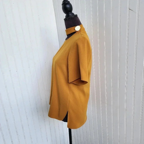 Zara Womens Mustard Yellow Stretch Top Shirt Chocker Neck Button BOHO Sz XS - Picture 4 of 10